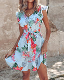 Tropical Floral Print Tied Detail Dress