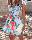 Tropical Floral Print Tied Detail Dress