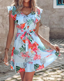 Tropical Floral Print Tied Detail Dress