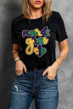 Black Chenille Mardi Gras Letter Graphic Tee