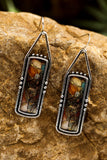 Silvery Retro Rectangle Stone Inlay Dangle Earrings