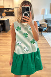 Green Stripe Sequin Clover Patched Contrast Skirt Patchwork Mini Dress