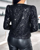 Sparkly Sequin Open Front Puff Sleeve Blazer Coat