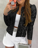 Sparkly Sequin Open Front Puff Sleeve Blazer Coat