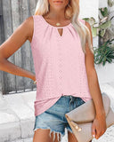 Keyhole Neck Sleeveless Ruched Tank Casual Loose Fit Flowy Summer Top