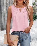 Keyhole Neck Sleeveless Ruched Tank Casual Loose Fit Flowy Summer Top