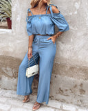 Cold Shoulder Frill Hem Top & Pants Set