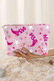 Pink Western Cowboy Boots Star Print Large Makeup Bag