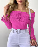 Off Shoulder Guipure Lace Frill Hem Drawstring Top