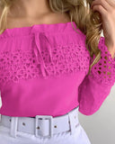 Off Shoulder Guipure Lace Frill Hem Drawstring Top