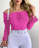 Off Shoulder Guipure Lace Frill Hem Drawstring Top