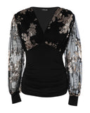 Floral Sequin Decor Sheer Mesh Top