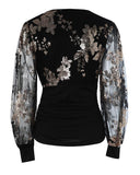 Floral Sequin Decor Sheer Mesh Top