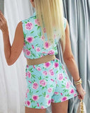 Floral Print Notched Collar Long Sleeve Romper Casual Slim Fit Blazer Jumpsuit with Belt