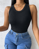 ChicMe Built in Bra Ribbed Round Neck Tank Top