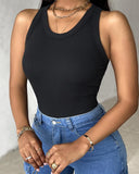 ChicMe Built in Bra Ribbed Round Neck Tank Top