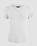 V Neck Short Sleeve Ribbed T Shirt Casual Slim Fit Top