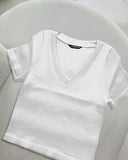 V Neck Short Sleeve Ribbed T Shirt Casual Slim Fit Top