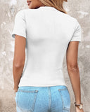 V Neck Short Sleeve Ribbed T Shirt Casual Slim Fit Top