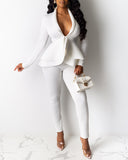 Plunge Layered Ruffles Top & Pencil Pant Sets