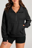 Moss Green Quarter Zip Stand Neck Kangaroo Pocket Sweatshirt