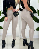 Curved High Waist PU Leather Fleece lined Thermal Pants