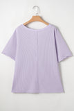 Orchid Petal Waffle Knit Short Sleeve Patched Pocket Plus Size Top