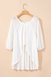 White Eyelet Patchwork High Low Hem V Neck Oversized Top