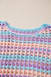 Purple Multi Stripe Open Knit Sweater Beach Cover Up