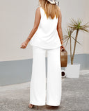 Plain Casual Tank Top & Wide Leg Pants Set