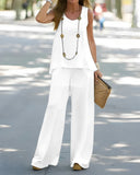 Plain Casual Tank Top & Wide Leg Pants Set