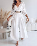 V Neck Half Sleeve Ruched Jumpsuit