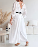 V Neck Half Sleeve Ruched Jumpsuit