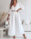 V Neck Half Sleeve Ruched Jumpsuit