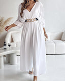 V Neck Half Sleeve Ruched Jumpsuit
