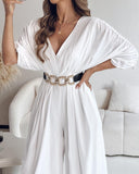 V Neck Half Sleeve Ruched Jumpsuit