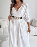 V Neck Half Sleeve Ruched Jumpsuit