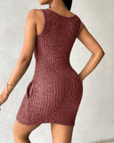 Buttoned Pocket Design Ribbed Bodycon Dress