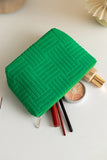 Dark Green Textured Woven Pattern Zipper Cosmetic Bag