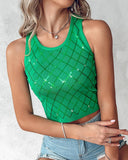 Argyle Pattern Contrast Sequin Knit Tank Top