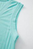 Mint Green Ribbed Button V Neck Tank Top and Shorts Set
