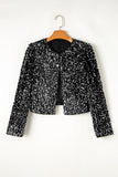 Black Sequined Open Front Cropped Jacket