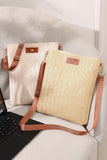 Oatmeal Straw Woven Single Button Crossbody Bag