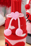 Racing Red Valentine Pattern Knitted Bow Knot Decor Wine Bottle Sleeve