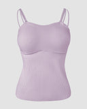 Spaghetti Strap Built in Bra Slim Fit Tank Top Sexy Back Criss Cross Workout Camisole Tops