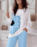 Floral Print Long Sleeve Top and Causal Pants Set