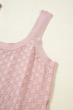 Light Pink Solid Textured Checkered U Neck Sweater Vest