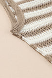 Khaki Stripe Hollowed Knit Sleeveless Sweater Dress