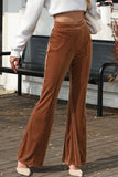 Chestnut Solid Color High Waist Flare Corduroy Pants