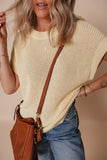 Oatmeal Solid Color Batwing Short Sleeve Round Neck Knit T Shirt